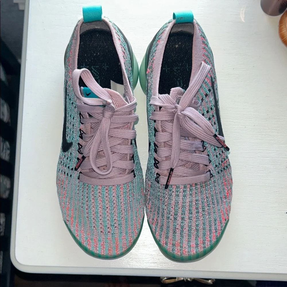 Nike Pink Teal Black Multicolor Air VaporMax Flyknit Athletic Shoes - Picture 6 of 7